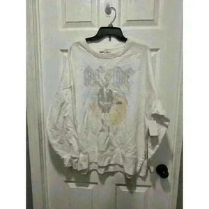 AC DC Womens | White Band Crew Fleece Graphic Sweatshirt Sweater | Brand-new 2XL